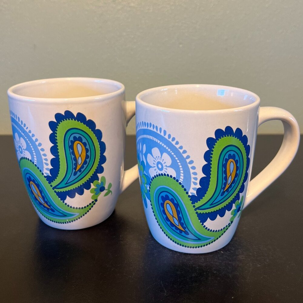 Pair of ROYAL NORFOLK Retro 1960s Style Paisley Flower Power Boho Ceramic Mugs - Picture 4 of 12